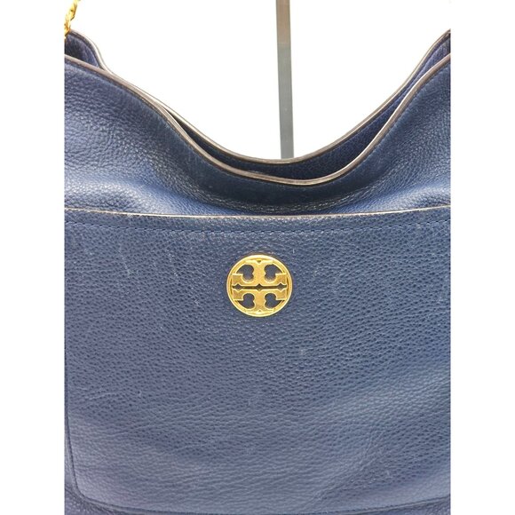 Tory Burch Women's Navy Blue Leather Chelsea Chain Hobo Shoulder Bag Sz L 2713 - Picture 6 of 16